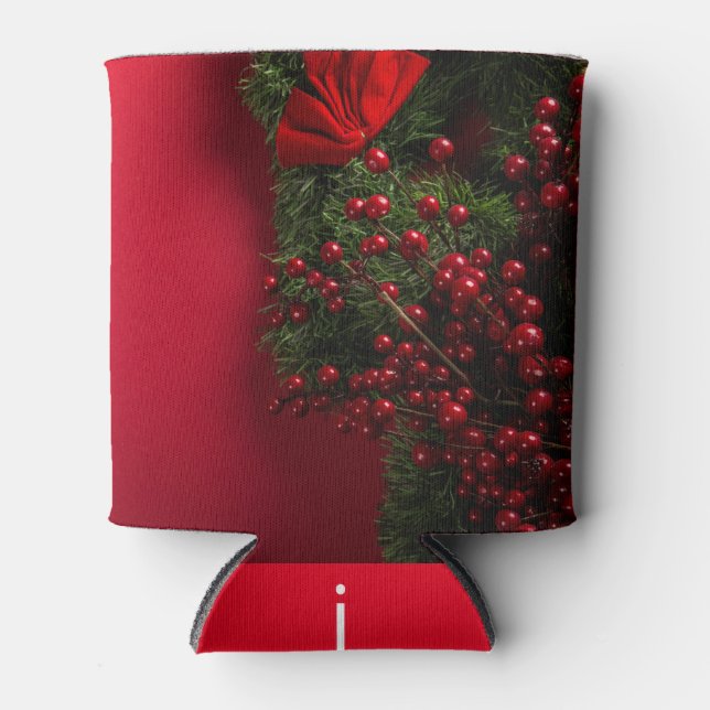 Rafraîchisseur Pour Canette couronne de noël avec baies rouges (Devant)
