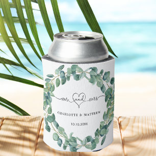 Rafraîchisseur Pour Canette couronne d'eucalyptus mariage m. noms de coeur