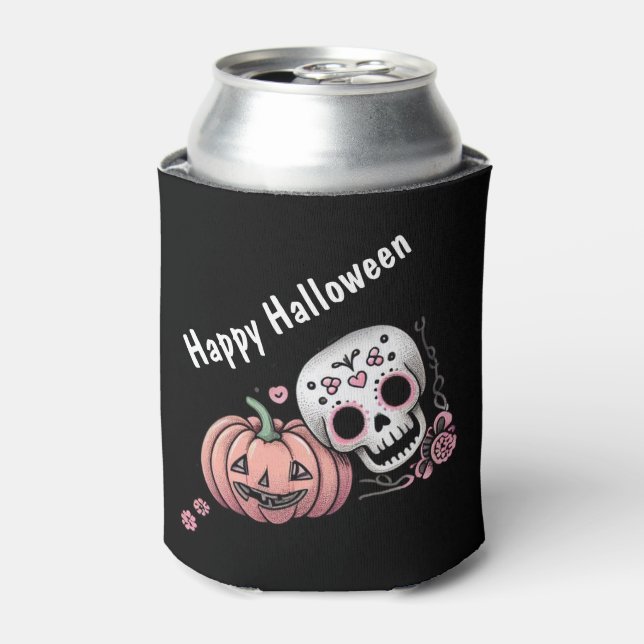 Rafraîchisseur Pour Canette Crâne d'Halloween à script simple et Jack-O-Lanter (Can devant)