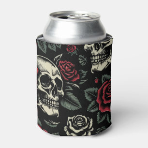 Rafraîchisseur Pour Canette Crânes et roses rouges florale gothique