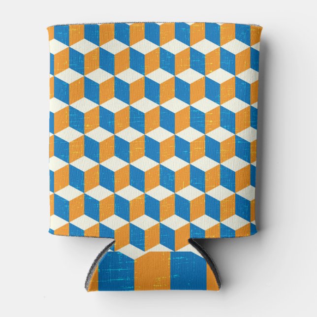 Rafraîchisseur Pour Canette Cubes isométriques rétro, illusion géométrique (Devant)