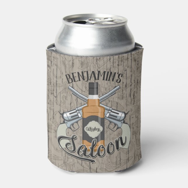 Rafraîchisseur Pour Canette Custom Cowboy Revolver Gun Whiskey Saloon (Can devant)