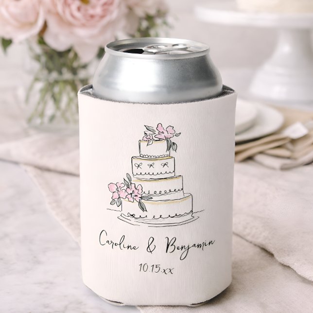 Rafraîchisseur Pour Canette Custom Handwritten Blush Cream Doodle Wedding Cake (Créateur téléchargé)