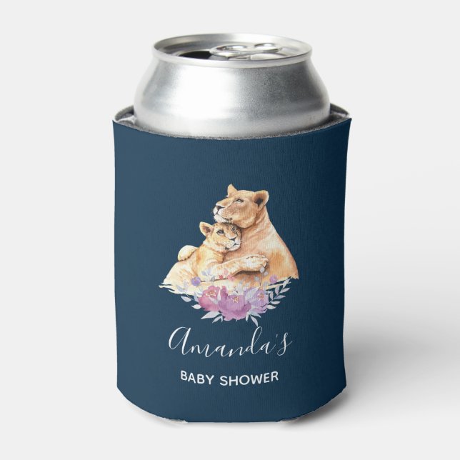 Rafraîchisseur Pour Canette Cute Aquarelle Mère Lion & Baby shower Cub (Can devant)