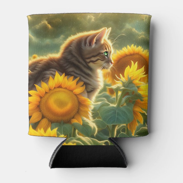 Rafraîchisseur Pour Canette Cute chat et tournesol (Devant)