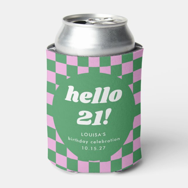 Rafraîchisseur Pour Canette Cute Checkerboard Rose Vert 21e anniversaire Perso (Can devant)