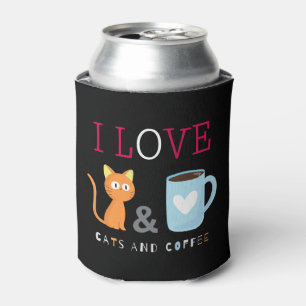 Rafraîchisseur Pour Canette Cute I Love Cats and Coffee Black