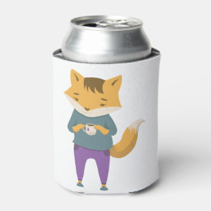 Rafraîchisseur Pour Canette Cute renard avec tasse de thé