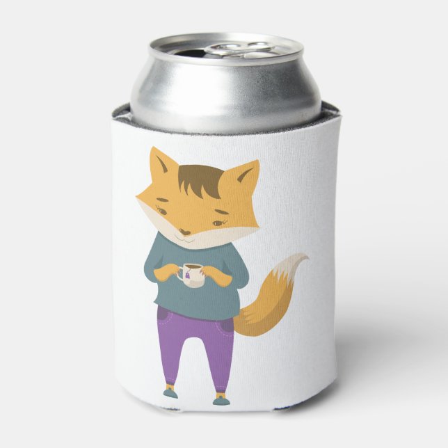 Rafraîchisseur Pour Canette Cute renard avec tasse de thé (Can devant)