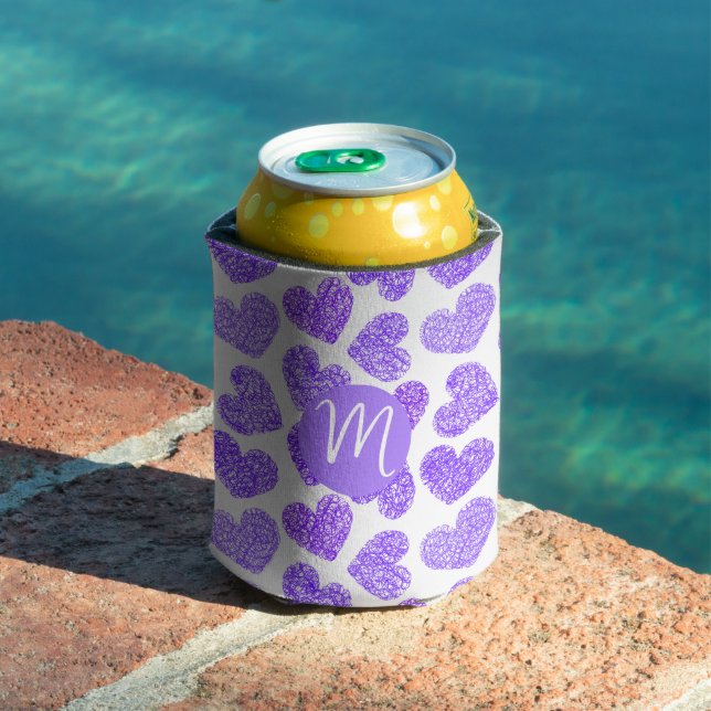 Rafraîchisseur Pour Canette Cute violet Doodled Heart Saint Valentin Monogramm (Piscine in situ)