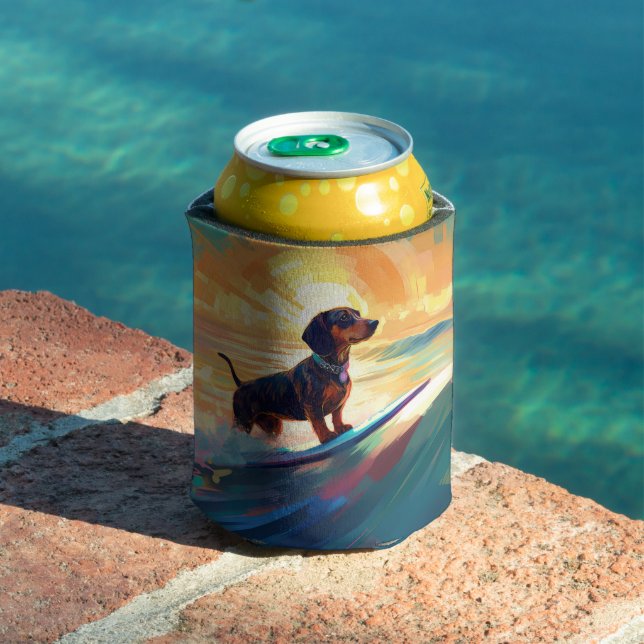 Rafraîchisseur Pour Canette Dachshund Beach Surf Peinture (Piscine in situ)