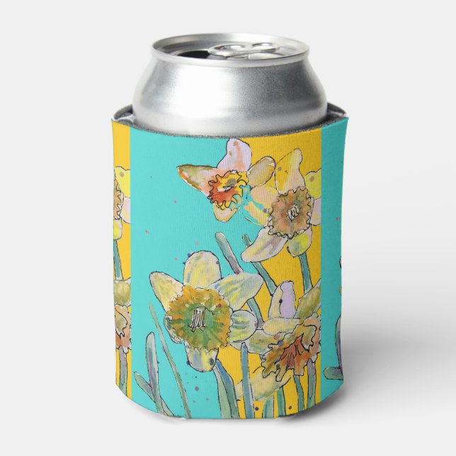Rafraîchisseur Pour Canette Daffodique Aquarelle Fleur Turquoise floral Can (Can devant)