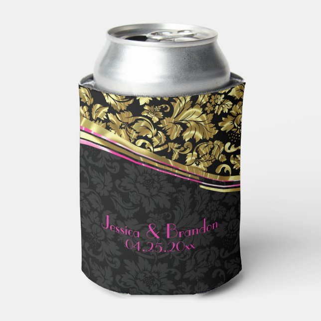 Rafraîchisseur Pour Canette Damas Florales Noir Et Or (Can devant)
