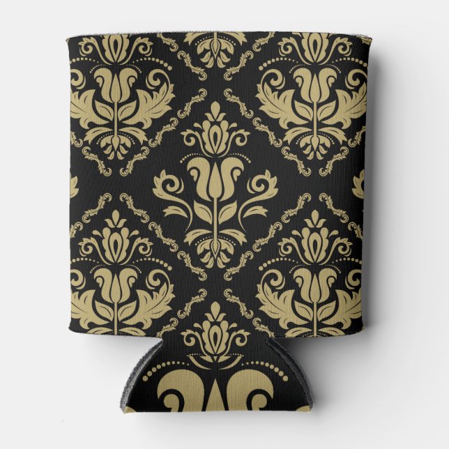 Rafraîchisseur Pour Canette Damask Black Gold : Classic Ornament. (Devant)