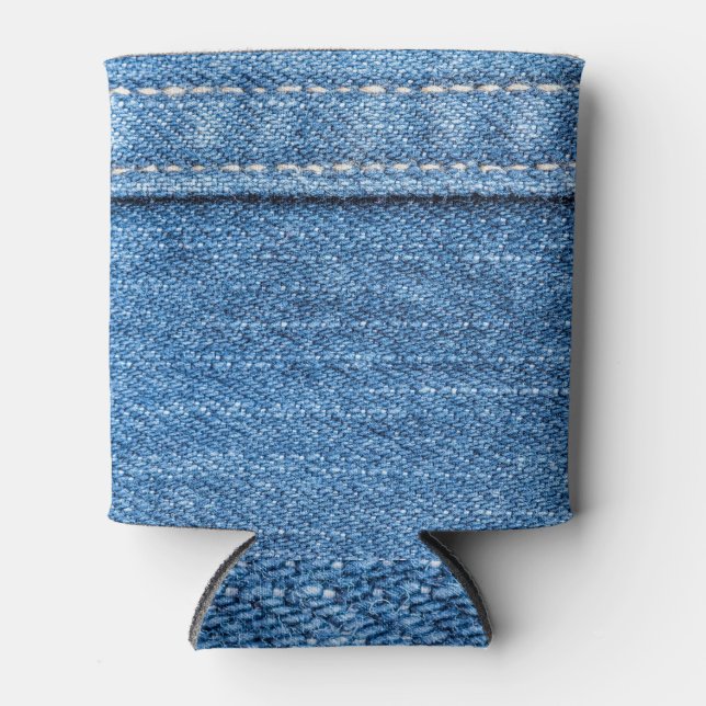 Rafraîchisseur Pour Canette Dénim Bleu : Jeans Classique Texture. (Devant)