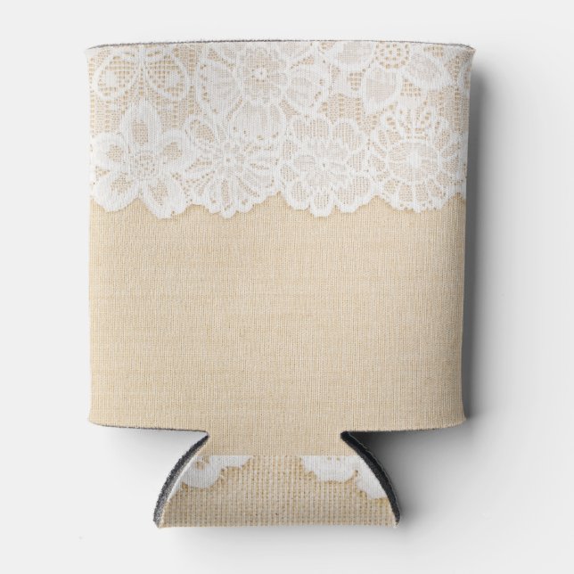 Rafraîchisseur Pour Canette Dentelle blanche sur la conception du tissu. (Devant)