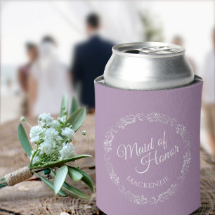 Rafraîchisseur Pour Canette Dentelle d'argent sur Lavender Maid of Honor Maria