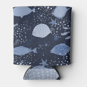 Rafraîchisseur Pour Canette Des poissons endormis monochromes, motif foncé.