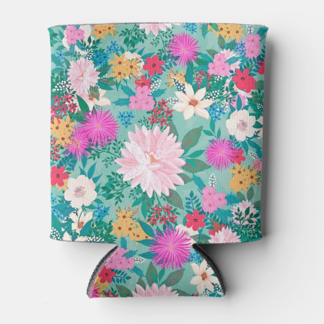Rafraîchisseur Pour Canette Design floral de peinture rose et menthe (Devant)