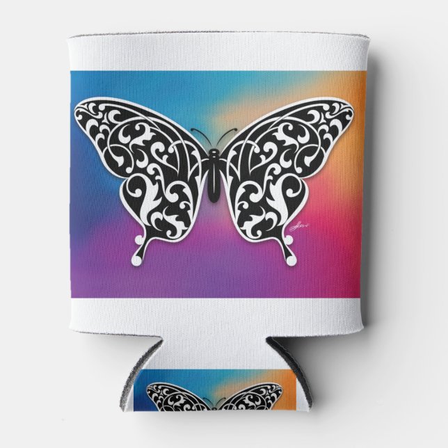 Rafraîchisseur Pour Canette Design papillon avec couleurs coucher de soleil (Devant)