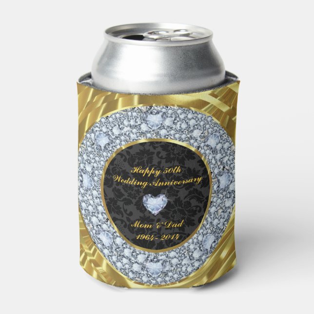 Rafraîchisseur Pour Canette Diamants, Black & Gold 50e anniversaire de Mariage (Can devant)