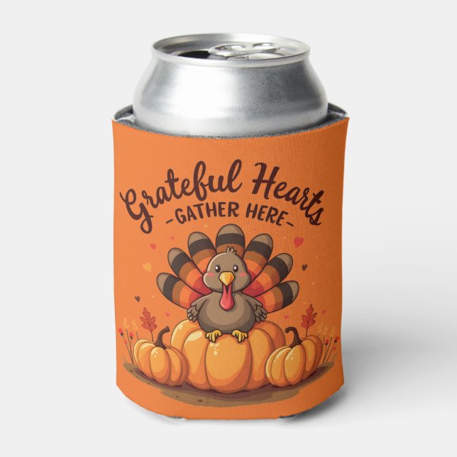 Rafraîchisseur Pour Canette Dinde de Thanksgiving à cœur reconnaissant Orange (Can devant)