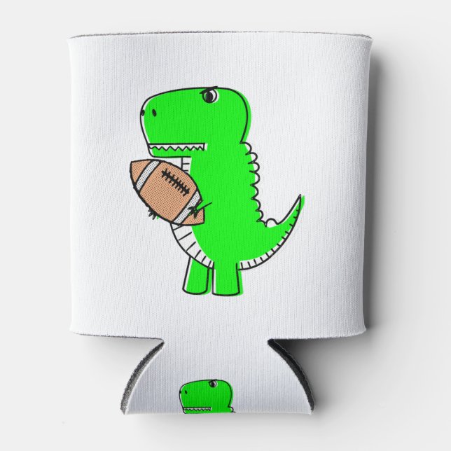 Rafraîchisseur Pour Canette Dinosaure Vert Aime Le Football (Devant)