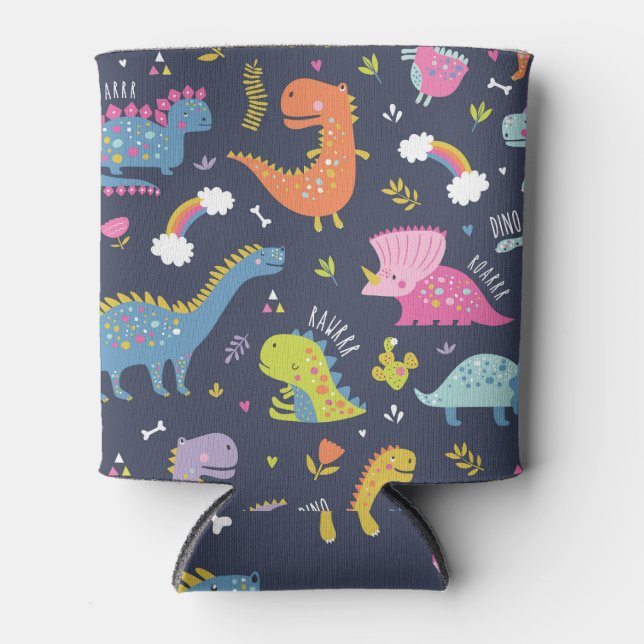 Rafraîchisseur Pour Canette Dinosaures pour enfants : Motif Vintage coloré (Devant)
