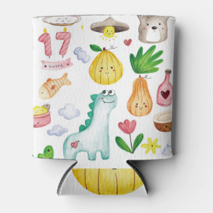 Rafraîchisseur Pour Canette Doodles d'aquarelle Kawaii, autocollant prêt.