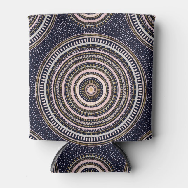 Rafraîchisseur Pour Canette Doodles géométriques roses d'or Mandala bleu (Devant)