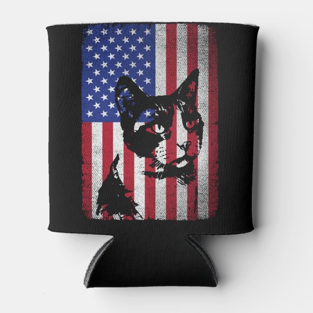 Rafraîchisseur Pour Canette Drapeau américain 4 juillet Amoureux des chats pat (Devant)