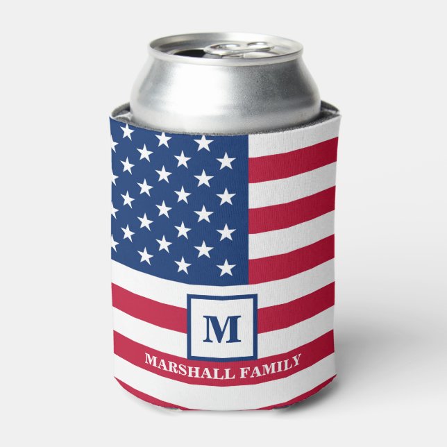 Rafraîchisseur Pour Canette Drapeau américain Customisé Monogramme 4 juillet (Can devant)