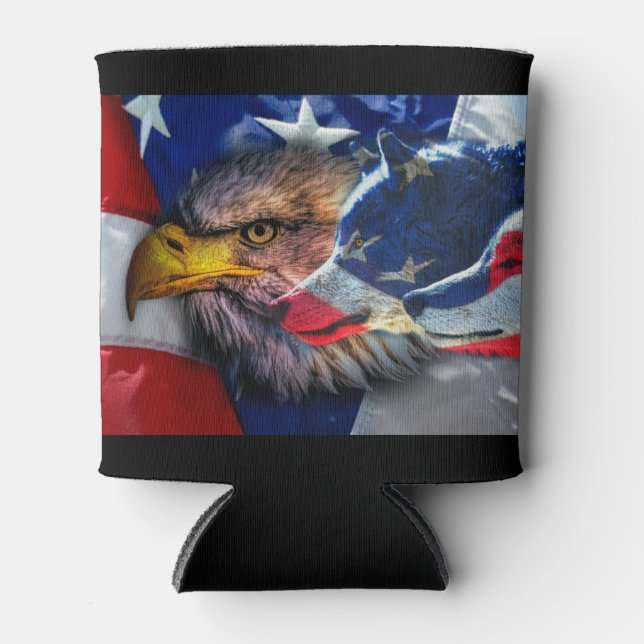 Rafraîchisseur Pour Canette Drapeau américain de loup d'aigle chauve Patriotiq (Devant)