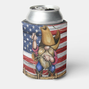 Rafraîchisseur Pour Canette Drapeau Américain En Bois Avec Cowboy Gnome