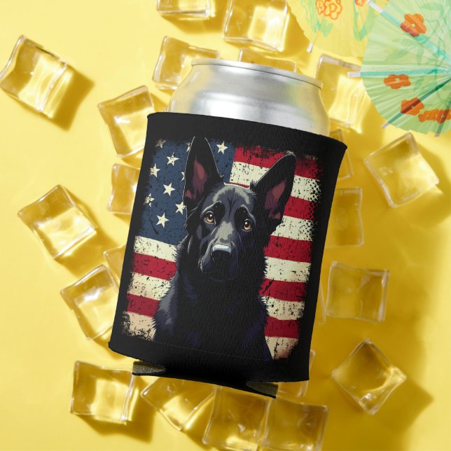 Rafraîchisseur Pour Canette Drapeau américain Patriotique Black German Shepher (Été in situ)