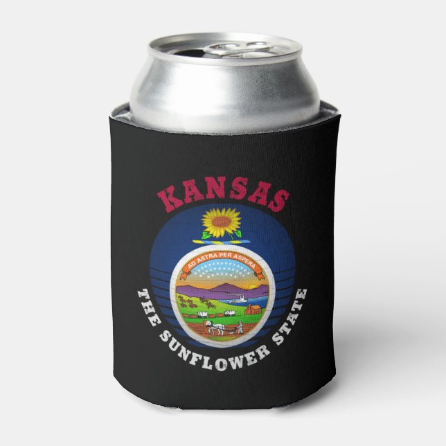 RAFRAÎCHISSEUR  POUR CANETTE DRAPEAU DE L'ÉTAT DE KANSAS SUNLOWER (Can devant)
