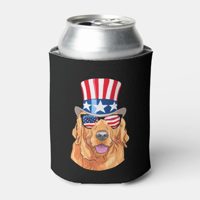 Rafraîchisseur Pour Canette Drapeau Golden Retriever America 4 juillet USA (Can devant)