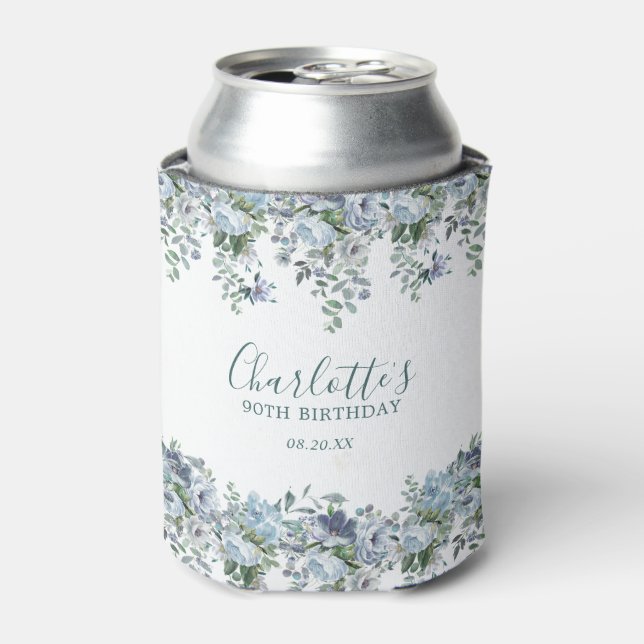 Rafraîchisseur Pour Canette Dusty Blue Floral 90e anniversaire personnalisé (Can devant)