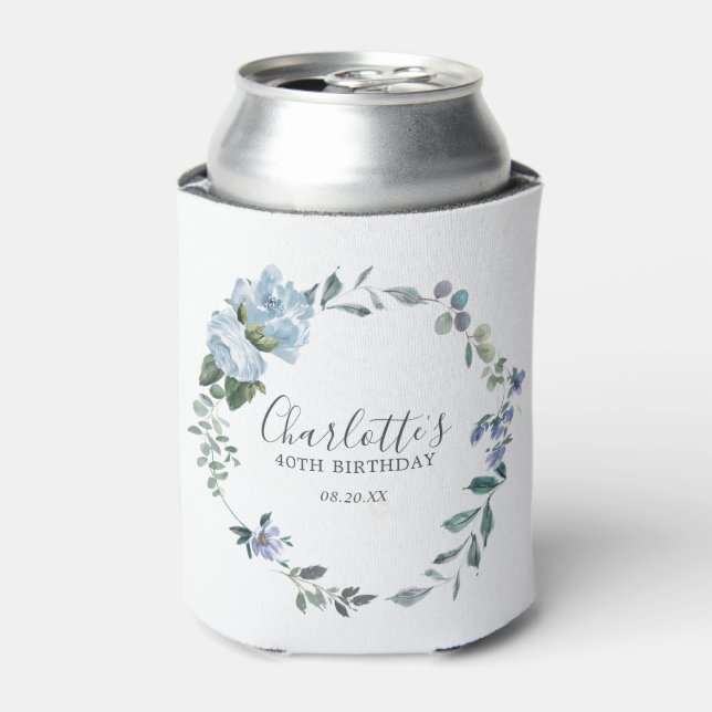 Rafraîchisseur Pour Canette Dusty Blue Floral Custom 40th Birthday Custom (Can devant)