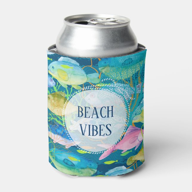 Rafraîchisseur Pour Canette École de poissons tropicaux Vibes de plage (Can devant)