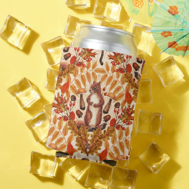 Rafraîchisseur Pour Canette Écureuil d'automne sur blanc (Été in situ)