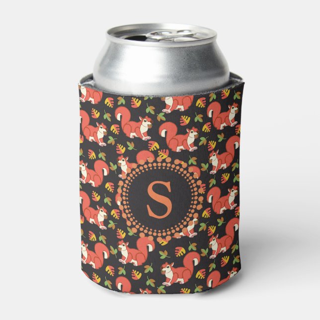 Rafraîchisseur Pour Canette Écureuil et feuille d'automne Motif Monogramme (Can devant)