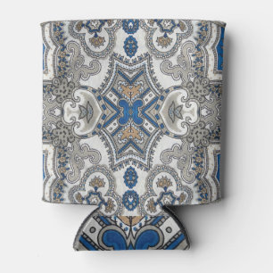 Rafraîchisseur Pour Canette Élégance arabesque : Motif islamique blanc-bleu.