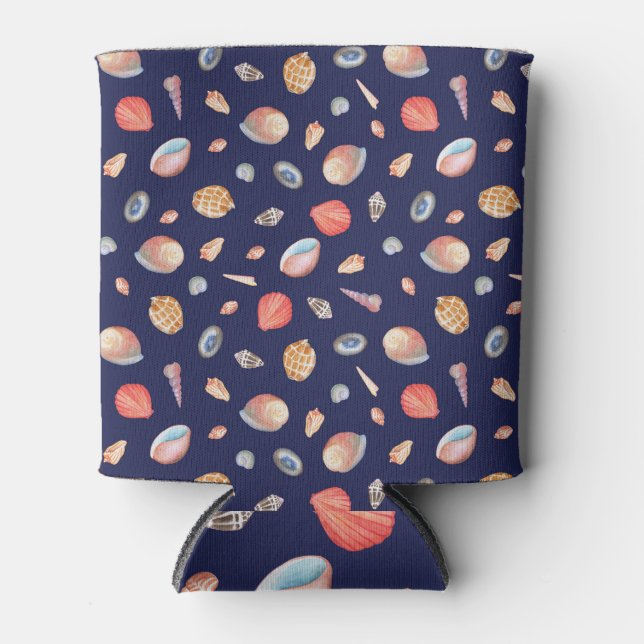 Rafraîchisseur Pour Canette Elégance du coquillage : Motif bleu d'été. (Devant)
