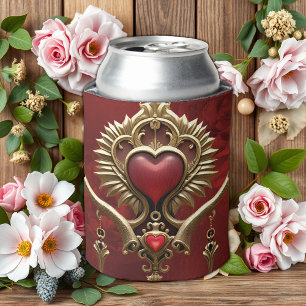 Rafraîchisseur Pour Canette Élégance en lustre rouge avec un coeur orné.