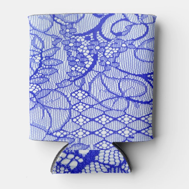Rafraîchisseur Pour Canette Élégance royale : dentelle de couture bleue (Devant)