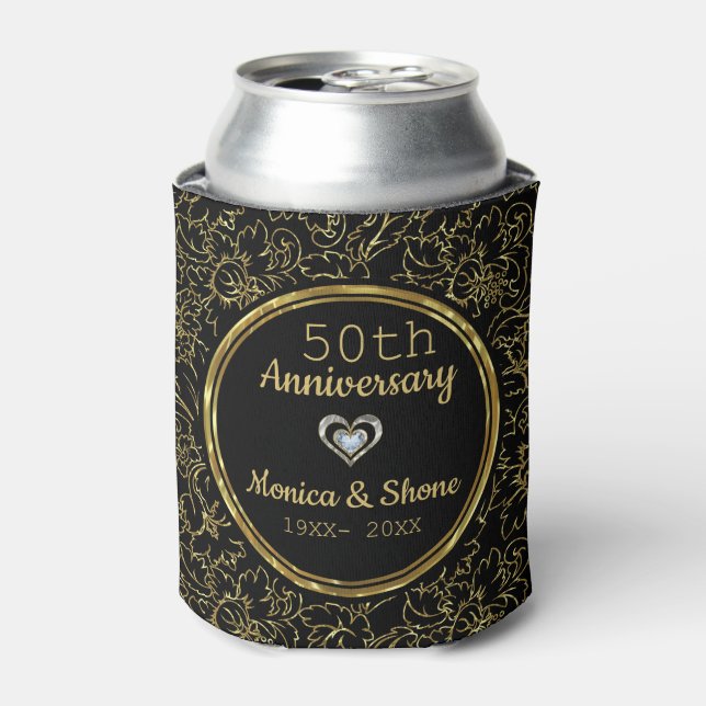 Rafraîchisseur Pour Canette Élégant 50e anniversaire de Mariage Black & Gold (Can devant)