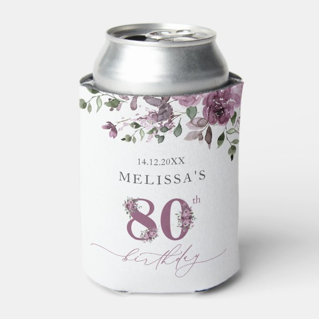 Rafraîchisseur Pour Canette Elégant 80e anniversaire Roses violets (Can devant)