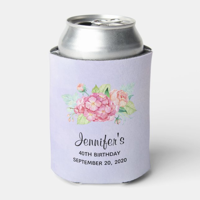 Rafraîchisseur Pour Canette Elégant Bouquet de fleurs rose Aquarelle Anniversa (Can devant)