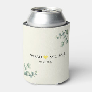 Rafraîchisseur Pour Canette Elegant Eucalyptus Cream and yellow Heart wedding